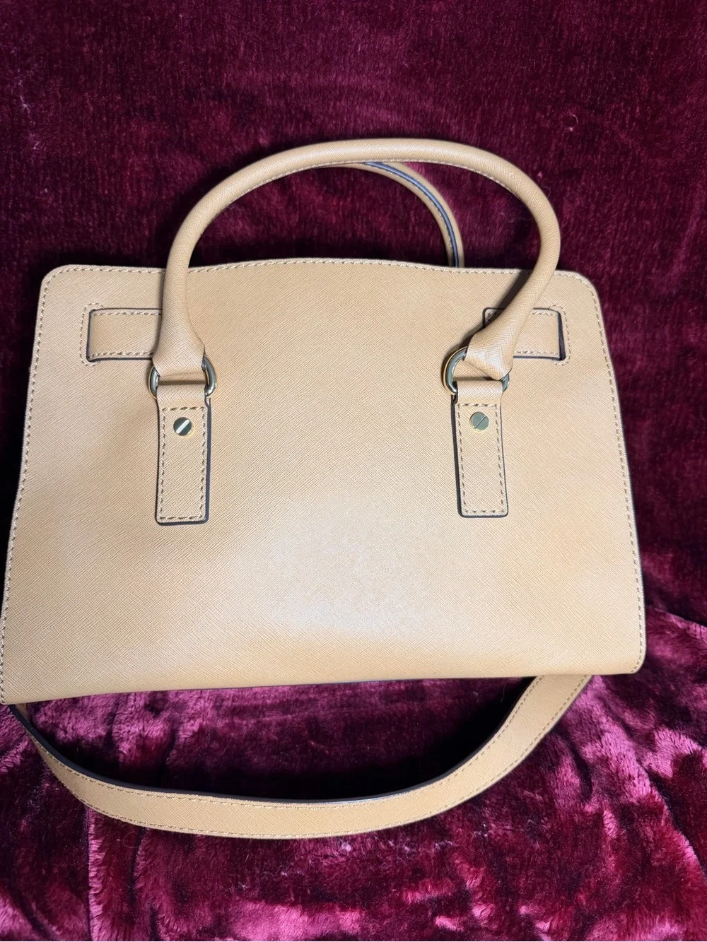 Michael Kors Brown/Beige/Tan Saffiano Leather Satchel with Gold Hardware